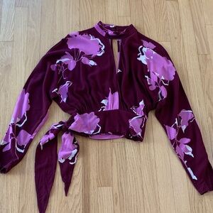 Free People Say You Love Me Floral Cut Out Long Sleeve Top Size Small Plum Pink